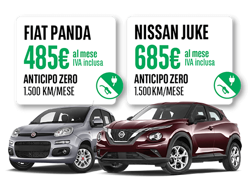 offerta di noleggio auto a medio termine per privati macchine Fiat Panda e Nissan Juke