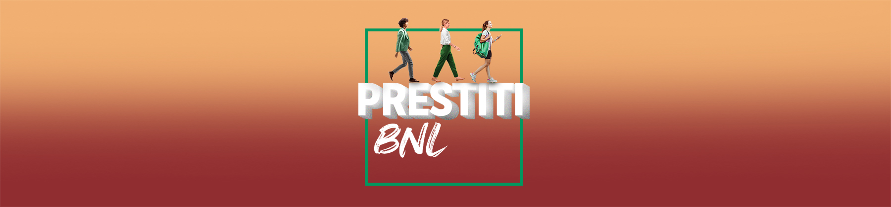 tre uomini passeggiano su illustrazione con scritta PRESTITI BNL