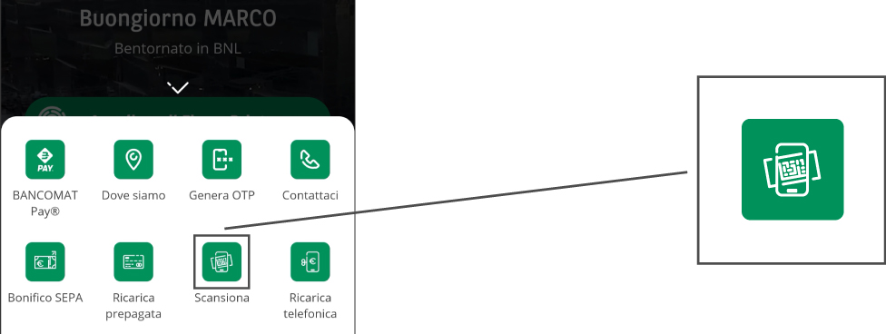 Funzione scansiona QR Code in app BNL