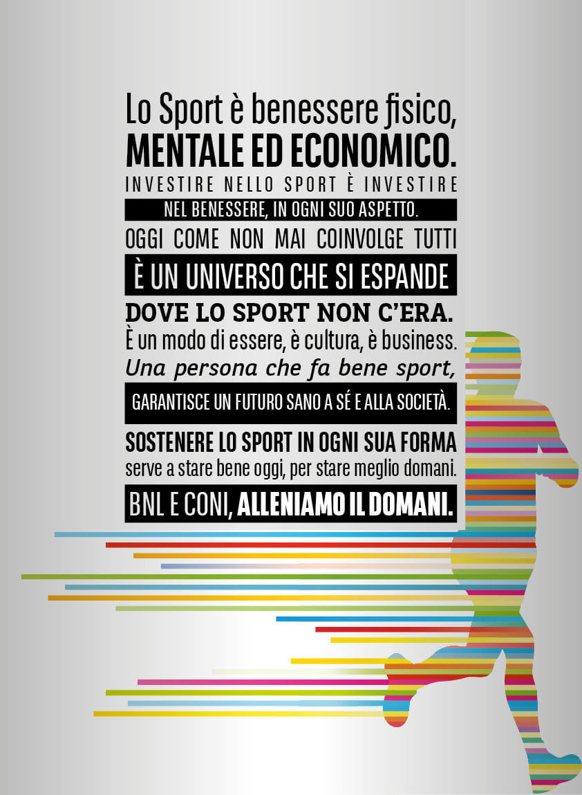 Manifesto dedicato all'importanza di investire nello sport secondo BNL BNP Paribas e CONI.