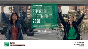 Copertina del Report di sostenibilità 2020 di BNL BNP Paribas.   